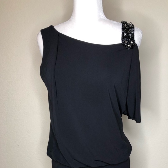 David Meister One Shoulder Cocktail Mini Dress Black Wedding Guest Dress Size:6 - Picture 6 of 13